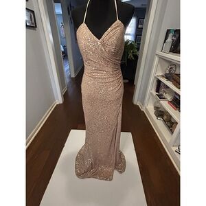 Elizabeth K Rose Gold Sequin‎ Backless Gown, Size M. Prom Formal